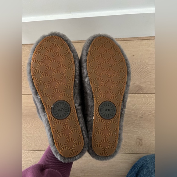 UGG Fluff Yeah Slide Slippers Charcoal Gray Shearling Platform Sandals Size 10 - Picture 8 of 8